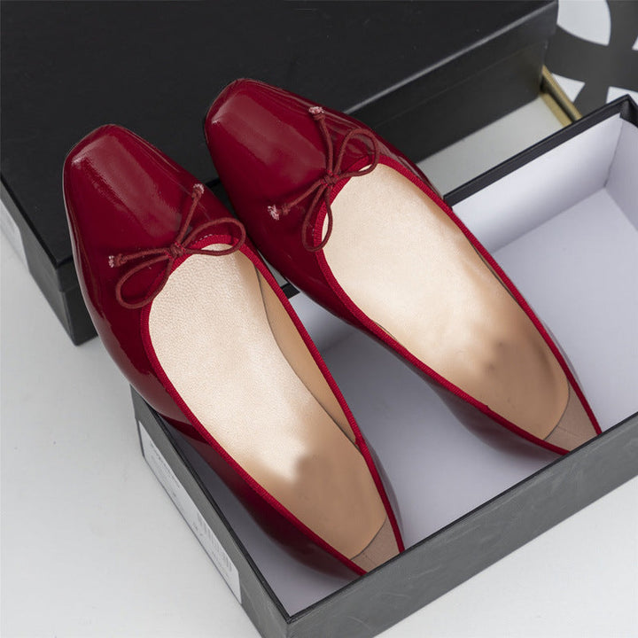 Damen elegante Ballerinas mit feinem Lackleder-Obermaterial und modischem Schleifen-Detail Drune