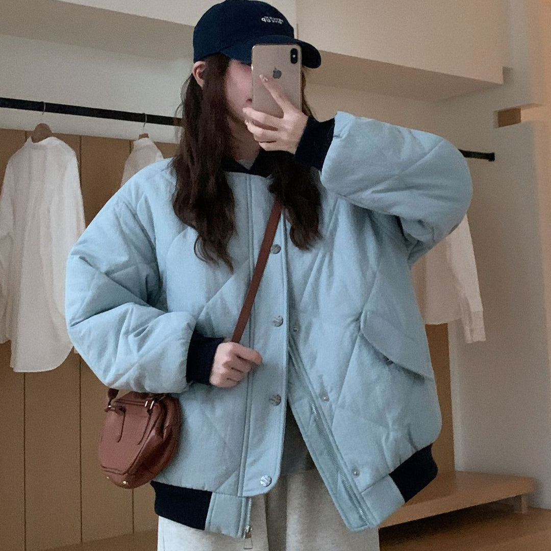 Damen Kuschelige gesteppte Jacke mit Druckknöpfen und weichem Innenfutter Drune