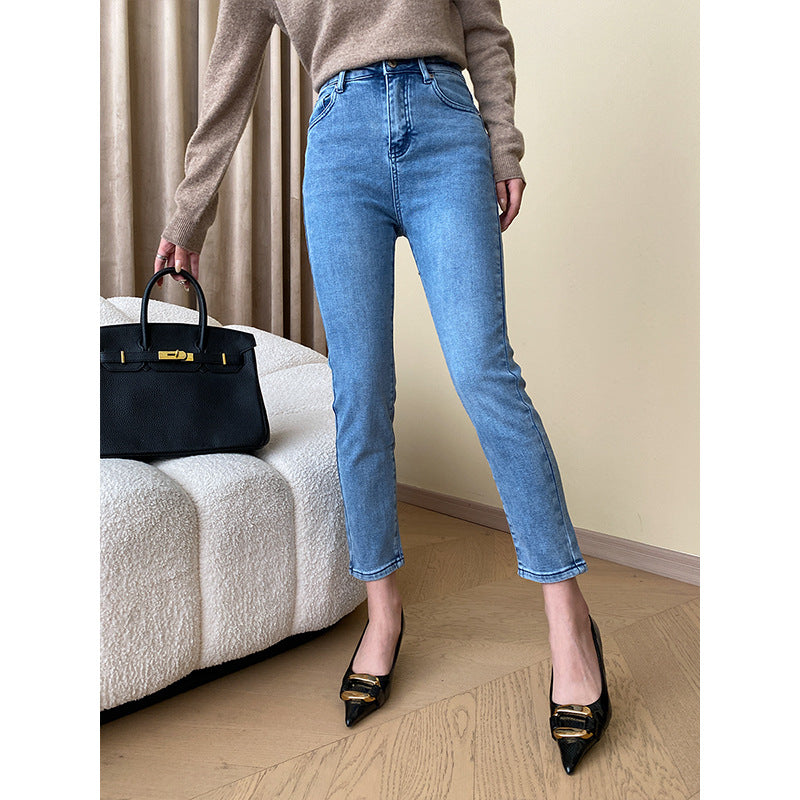 Damen hoch taillierte Jeans im modernen Schnitt mit schmalem Bein Drune