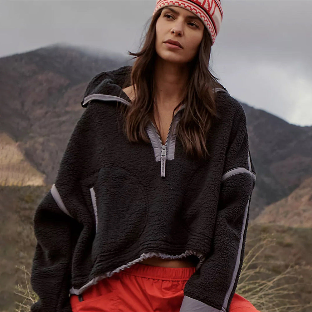 Damen Modischer Teddy-Fleece-Pullover mit hohem Kragen Drune