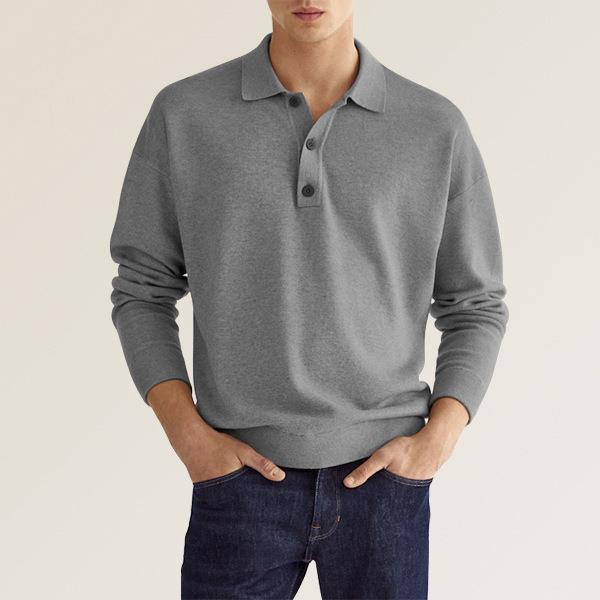 Herren Feinstrick-Polo-Sweater mit langen Ärmeln, gerippten Bündchen und subtiler Knopfleiste EB