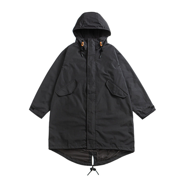 Unisex Oversize Wind- und Wasserdichter Parka mit Kapuze und Fischschwanz-Saum Drune