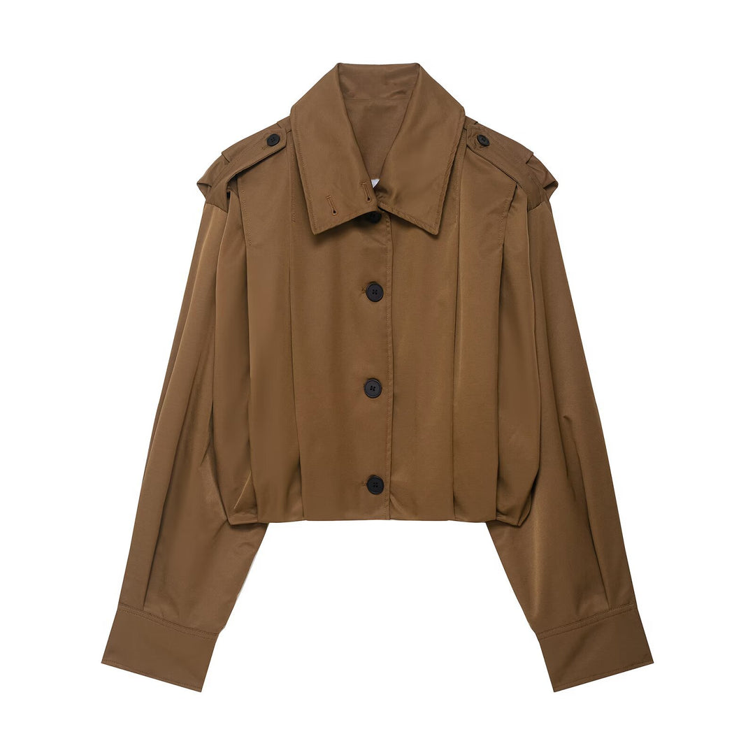 Damen Cropped-Boxy-Trenchjacke im Utility-Look mit Epauletten und weitem Manschettenärmel Drune