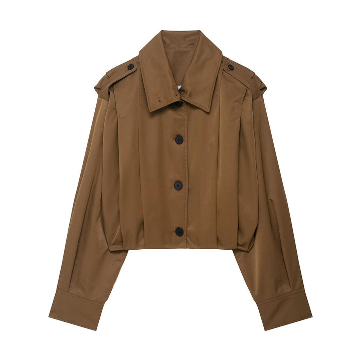 Damen Cropped-Boxy-Trenchjacke im Utility-Look mit Epauletten und weitem Manschettenärmel Drune