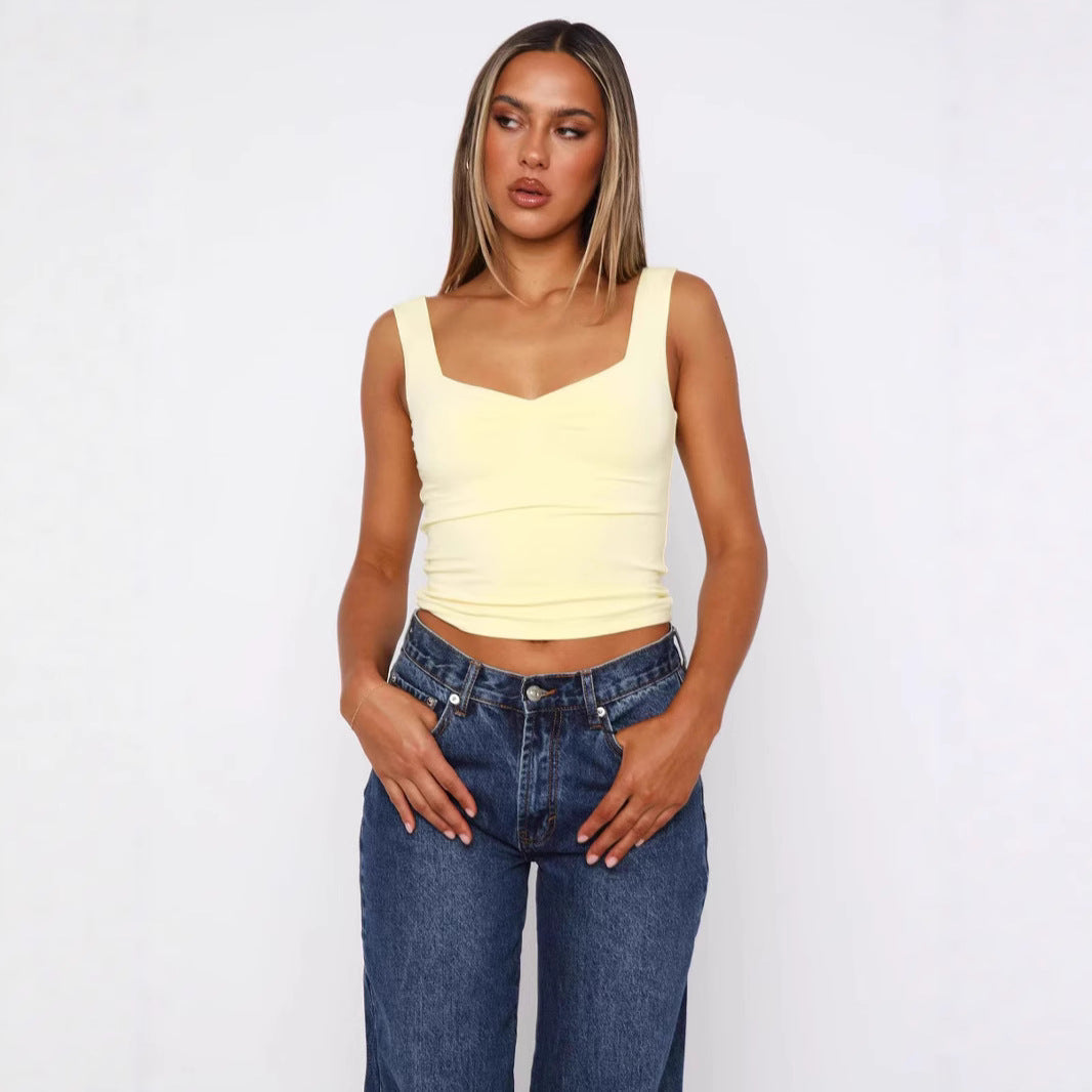 Damen figurbetontes Crop-Top mit breiten Trägern und V-Ausschnitt Drune