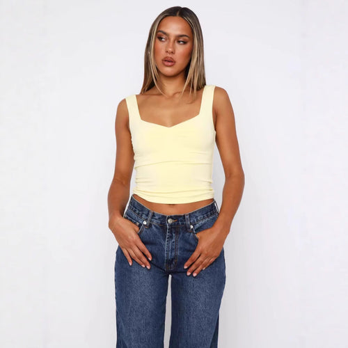 Damen figurbetontes Crop-Top mit breiten Trägern und V-Ausschnitt Drune