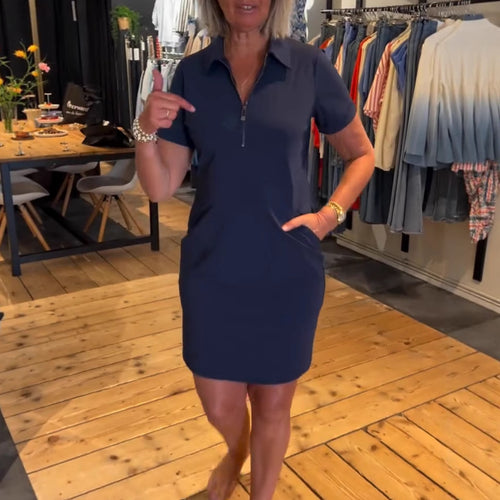 Damen nan legeres Polokleid mit Reißverschlusskragen, kurzen Ärmeln und praktischen Eingrifftaschen Drune