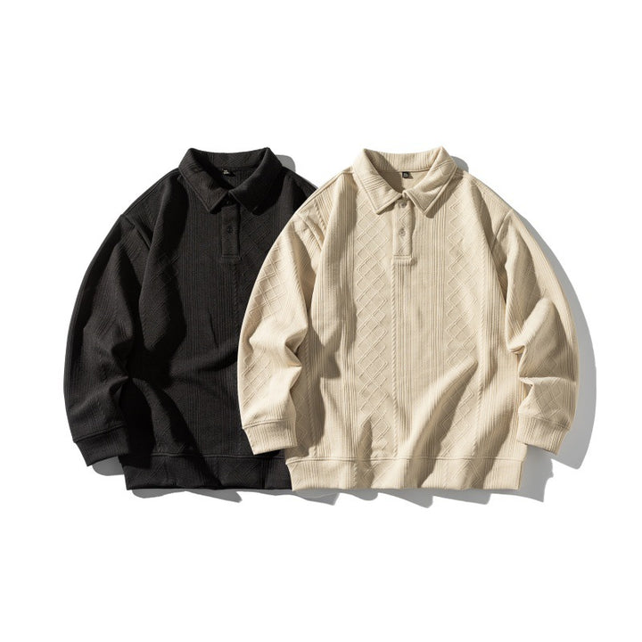 Unisex Strukturiertes Poloshirt-Strickpullover im Oversize‑Cut mit Zopf- und Diamantstrick Drune