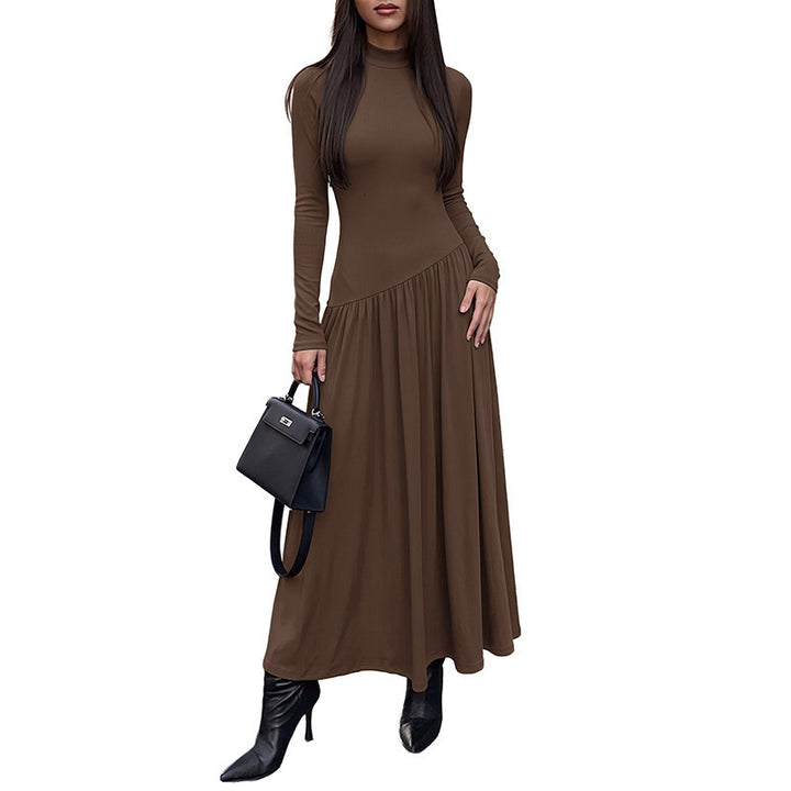 Damen Elegantes Langarm-Maxikleid mit Tellerrock Drune