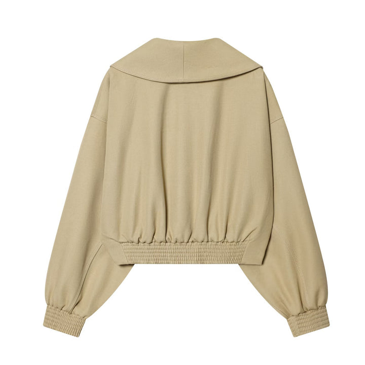 Damen Cropped-Wickeljacke mit großem Schalkragen, Gürtel und Ballonärmeln Drune