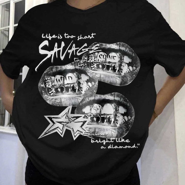 Damen T-Shirt mit kreativem Grafikdesign und urbanem Statement Drune