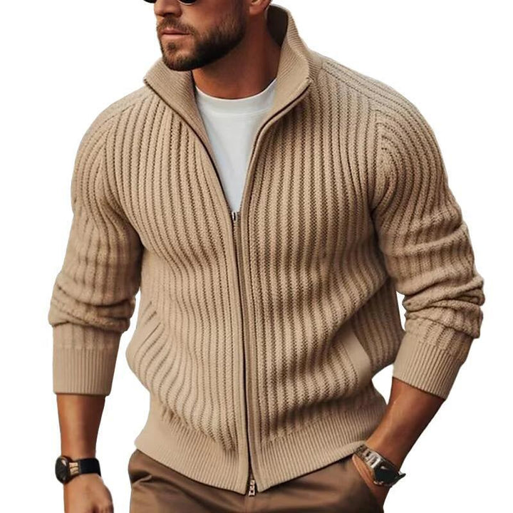 Herren Strickjacke mit modernen Rippdetails und durchgehendem Reißverschluss Drune