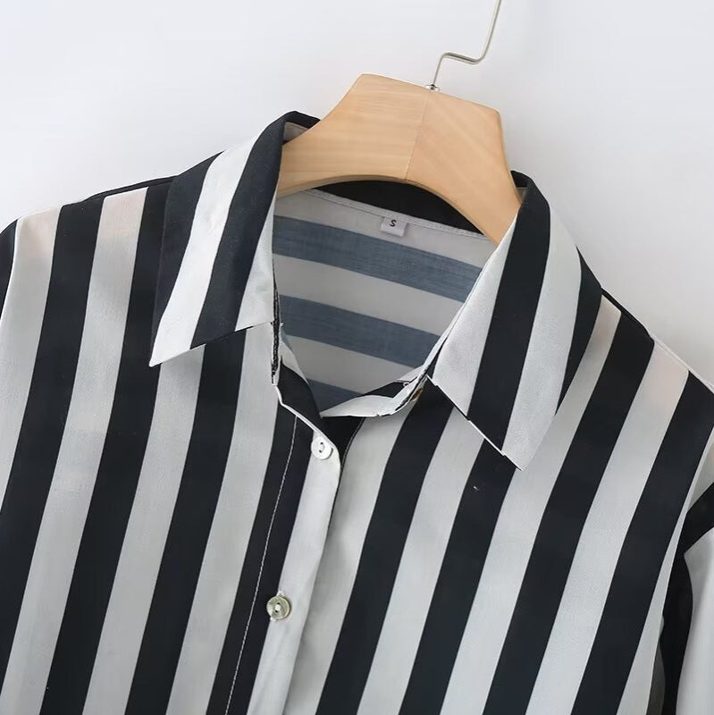 Damen elegante Bluse mit modernem Streifenmuster und klassischem Kragen Drune