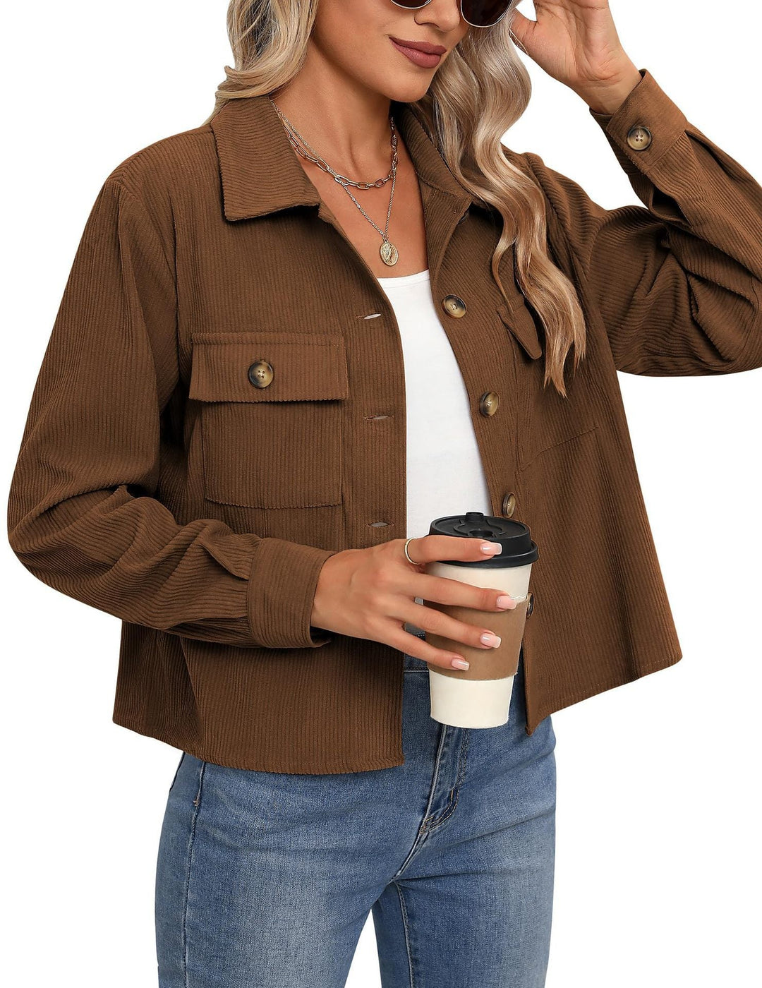 Damen Cordjacke mit zwei Brusttaschen Drune