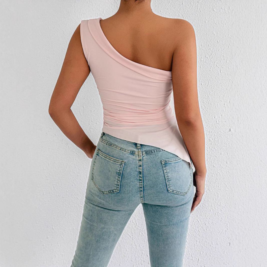 Damen asymmetrisches Top mit schulterfreiem Design und eleganter Drapierung Drune