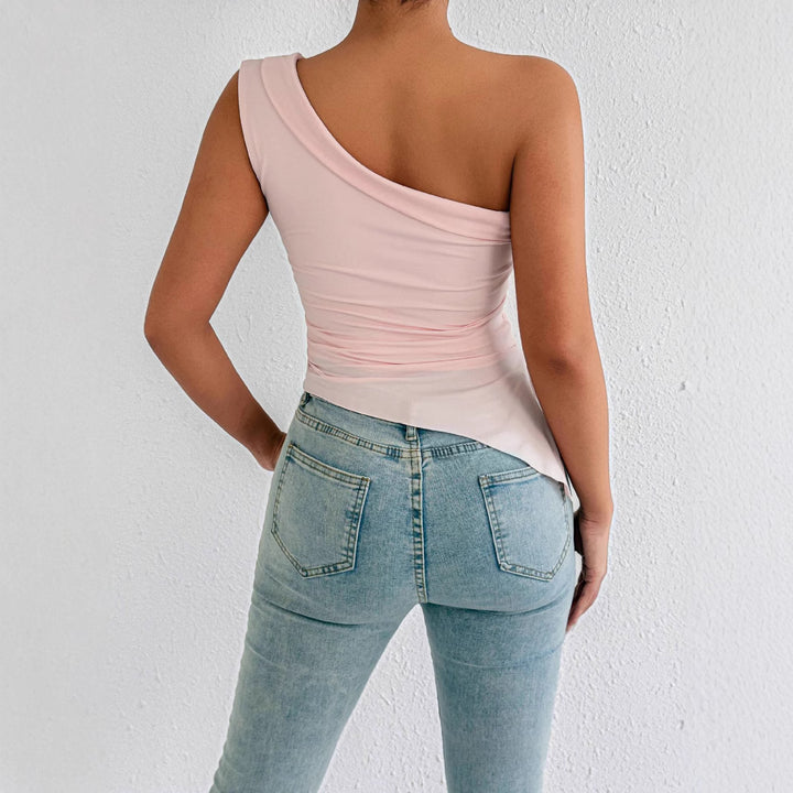 Damen asymmetrisches Top mit schulterfreiem Design und eleganter Drapierung Drune