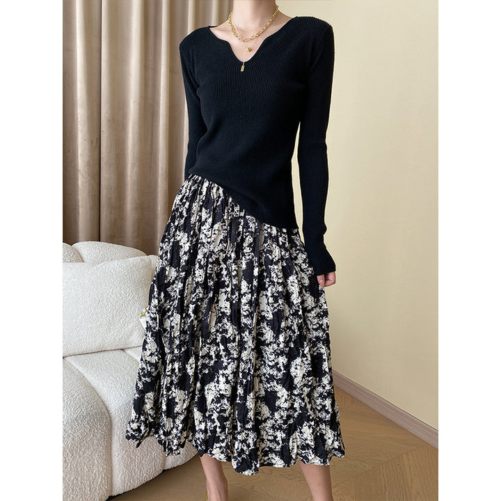 Damen midirock mit floralem Muster und elegantem Faltenwurf Drune