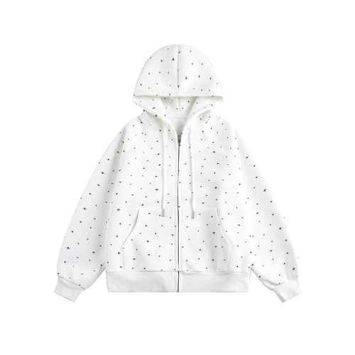 Unisex Oversize-Kapuzenjacke mit Sternchen-Print und durchgehendem Reißverschluss Drune