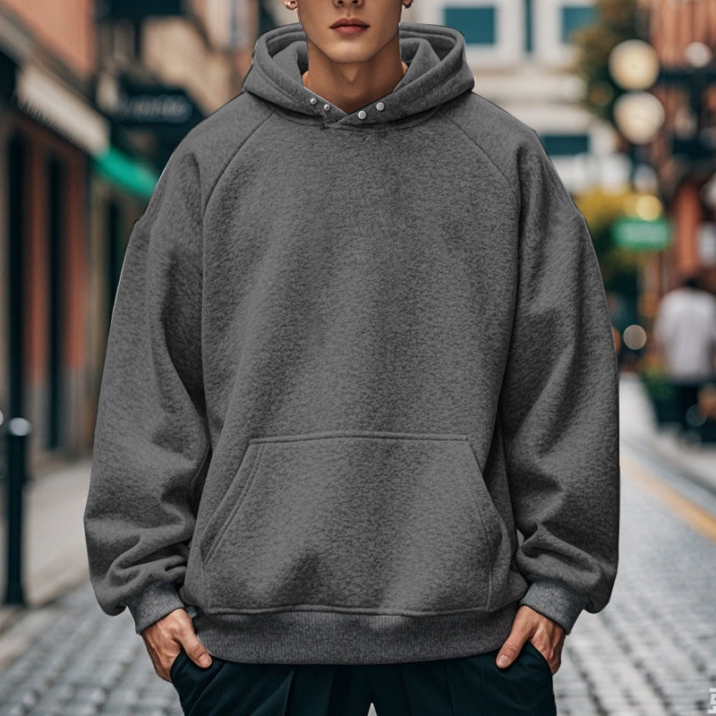 Herren nan oversized Kapuzenpullover mit Kängurutasche, Raglanärmeln und gerippten Bündchen Drune