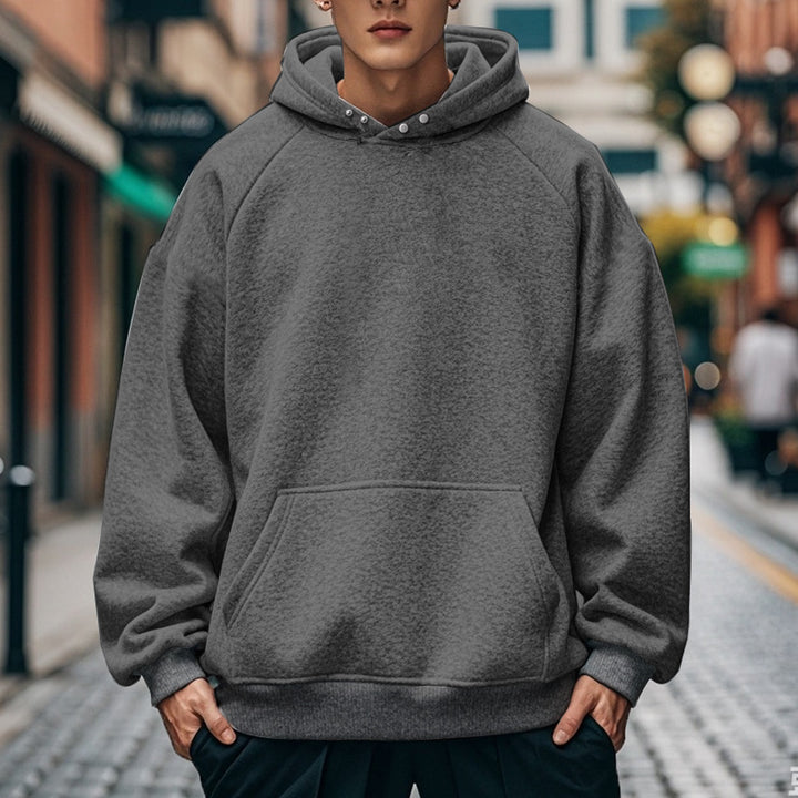 Herren nan oversized Kapuzenpullover mit Kängurutasche, Raglanärmeln und gerippten Bündchen Drune