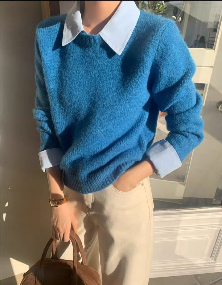Damen lässiger Pullover mit Blaubestand und modernen Kragen Drune