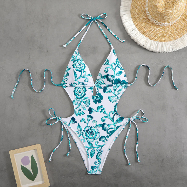Damen Floral Design Triangel-Badeanzug Drune
