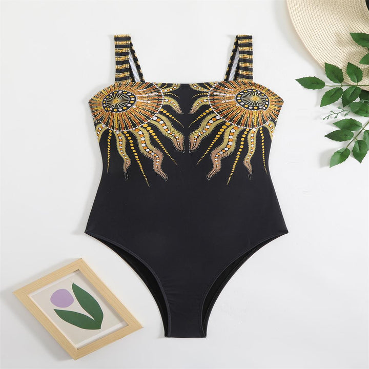 Damen Eleganter hochgeschnittener Sport-Badeanzug mit dekorativem Muster Drune