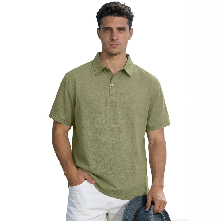 Herren nan legeres Kurzarm-Polo mit Hemdkragen, Kurzknopfleiste und strukturierter Baumwollmischung Drune