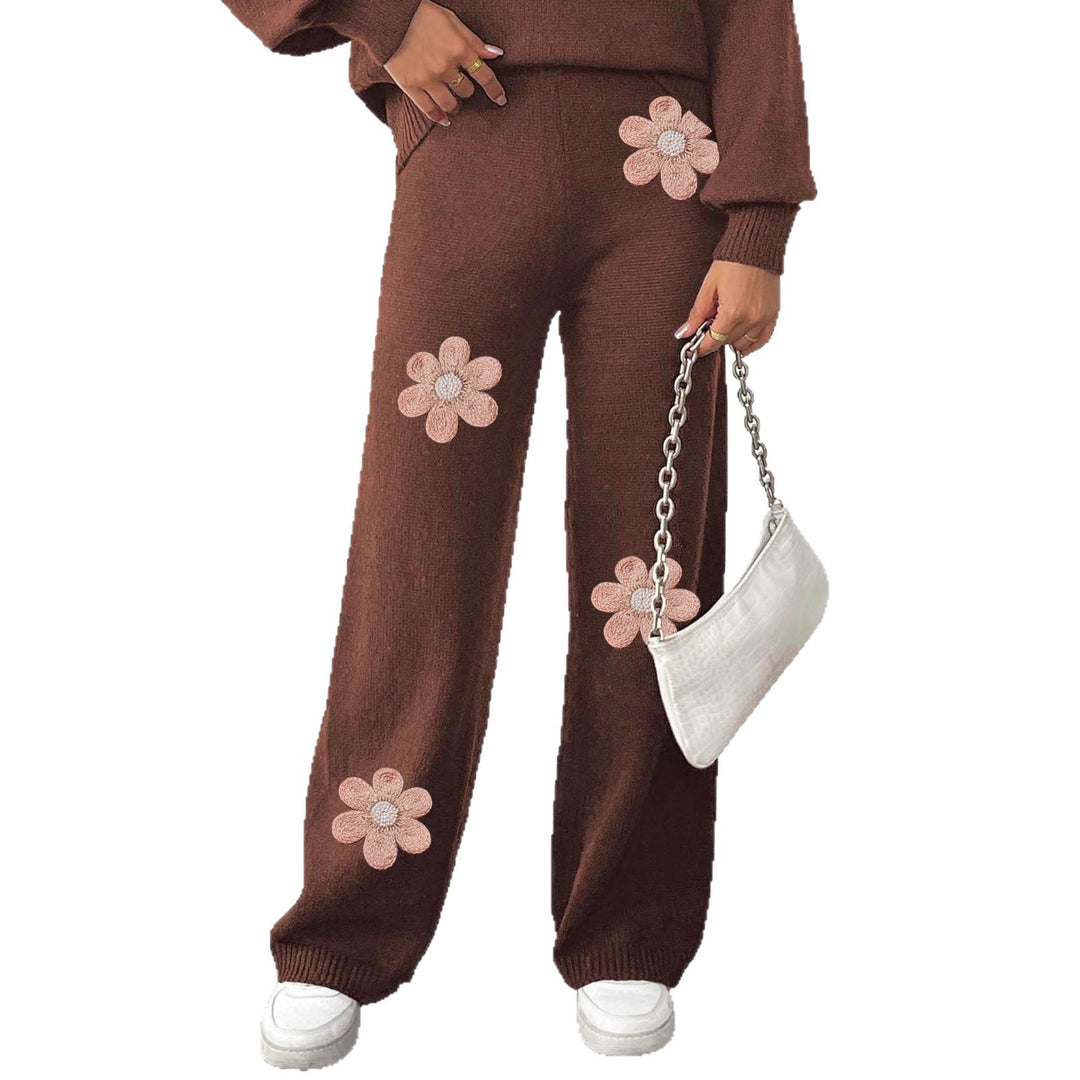Damen lockere Strickhose mit floralen Applikationen Drune