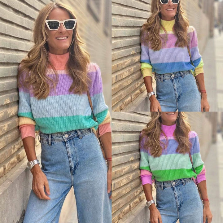 Damen kuscheliger Strickpullover mit modischem Farbblockdesign Drune