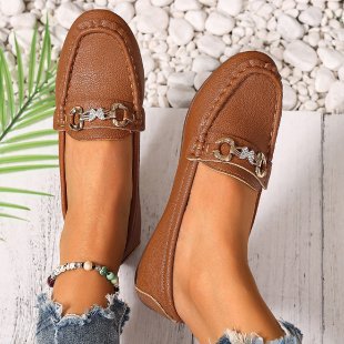 Damen elegante Mokassin-Slipper mit Zierkettchen und gepolstertem Komfortfußbett Drune