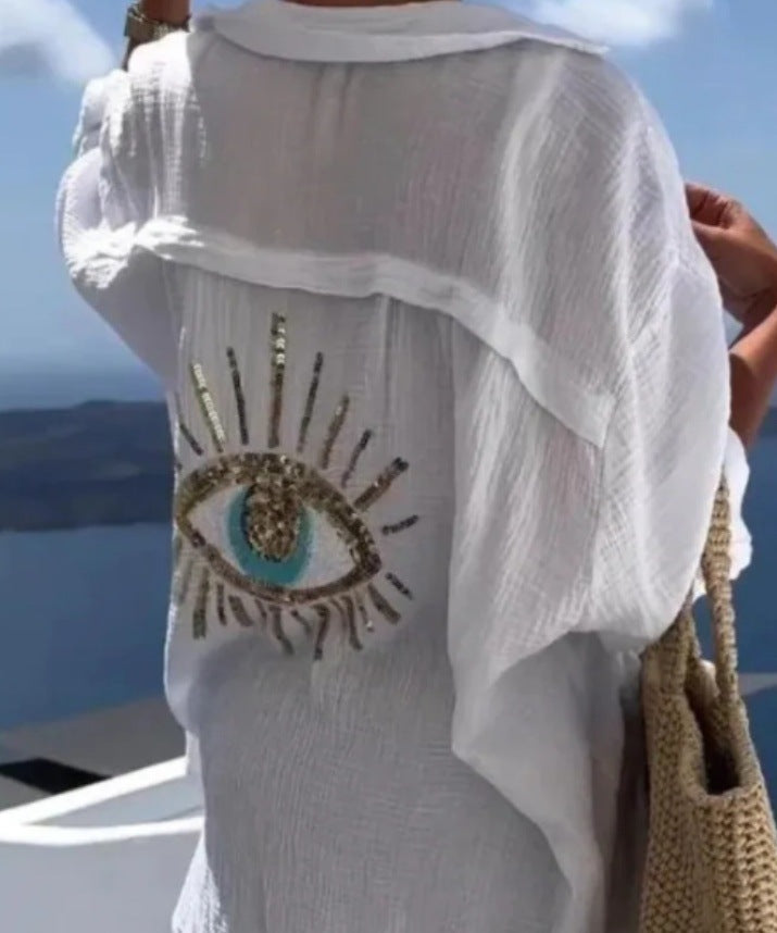 Damen Bluse mit einzigartigem Auge-Stickerei Drune