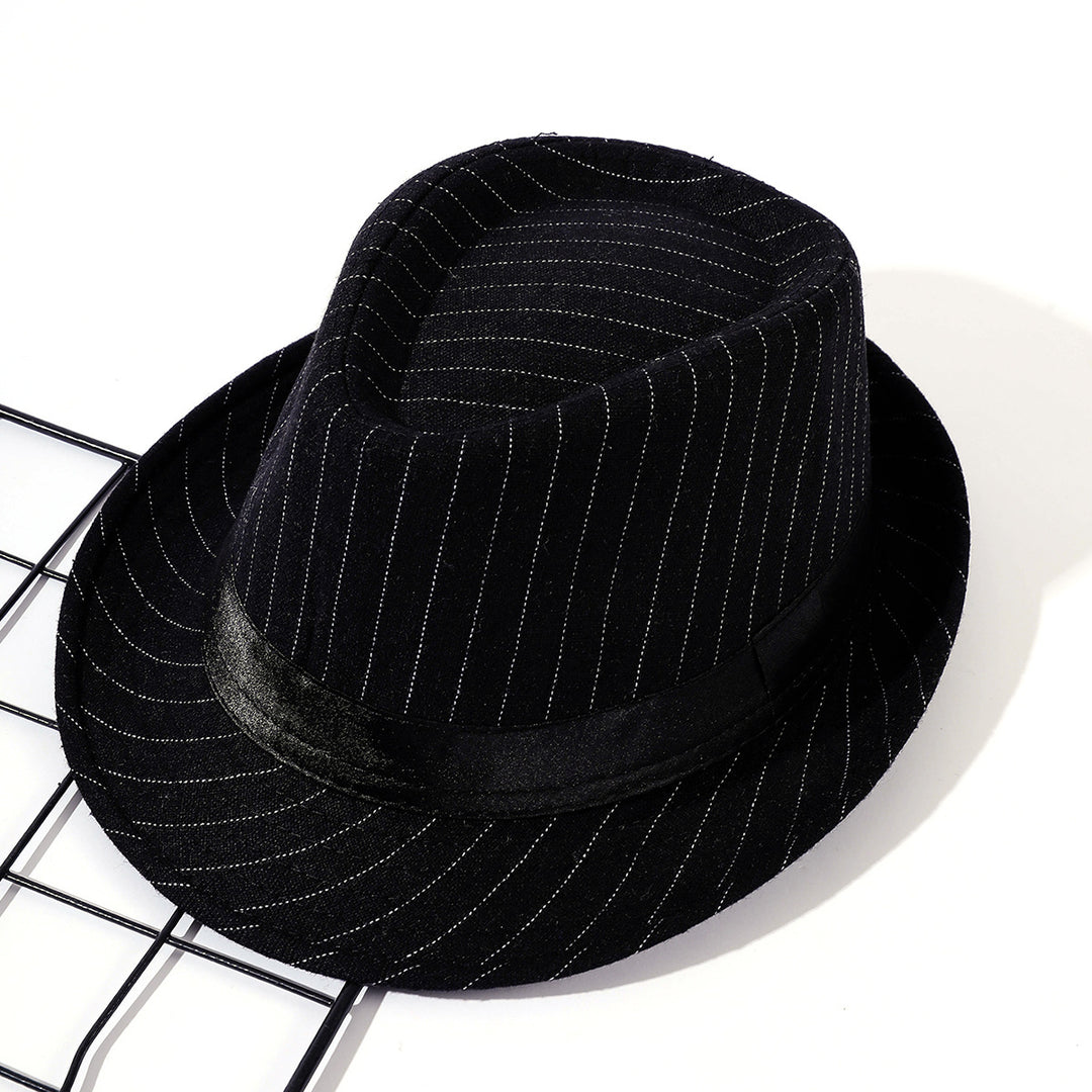 Damen eleganter Fedora-Hut mit gestreiftem Design und modischem Samtband Drune