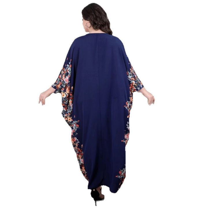 Damen Fließendes Maxikaftan-Kleid mit floralem Saum und dreiviertel Ärmeln Drune