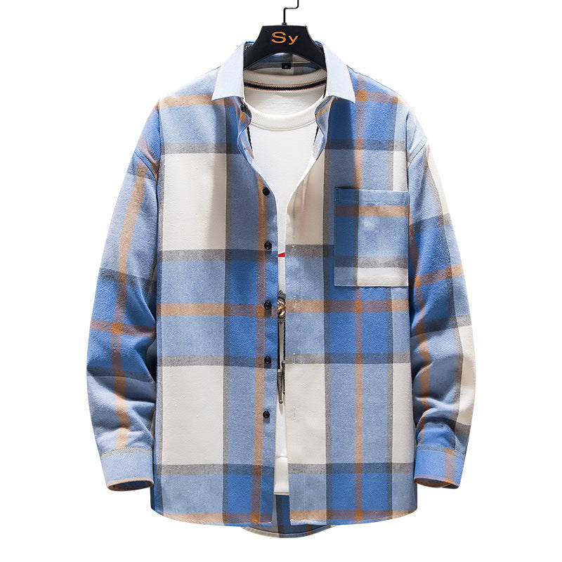 Herren nan karierte Flanell-Hemdjacke im Oversize-Schnitt mit aufgesetzter Brusttasche Drune