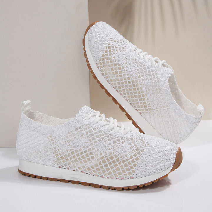 Damen nan atmungsaktive Strick-Run-Sneaker mit gehäkeltem Obermaterial, gepolstertem Komfortfußbett und rutschfester Gummilaufsohle Drune