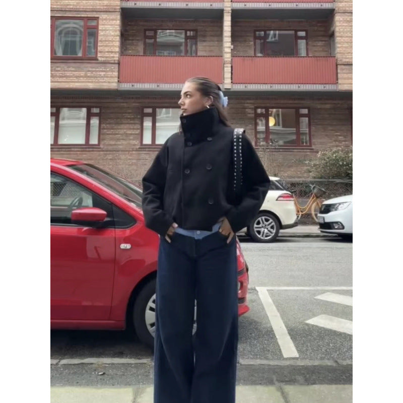 Drune | Trenchcoat Kurz Übergröße Wolltrenchcoat Damenjacke