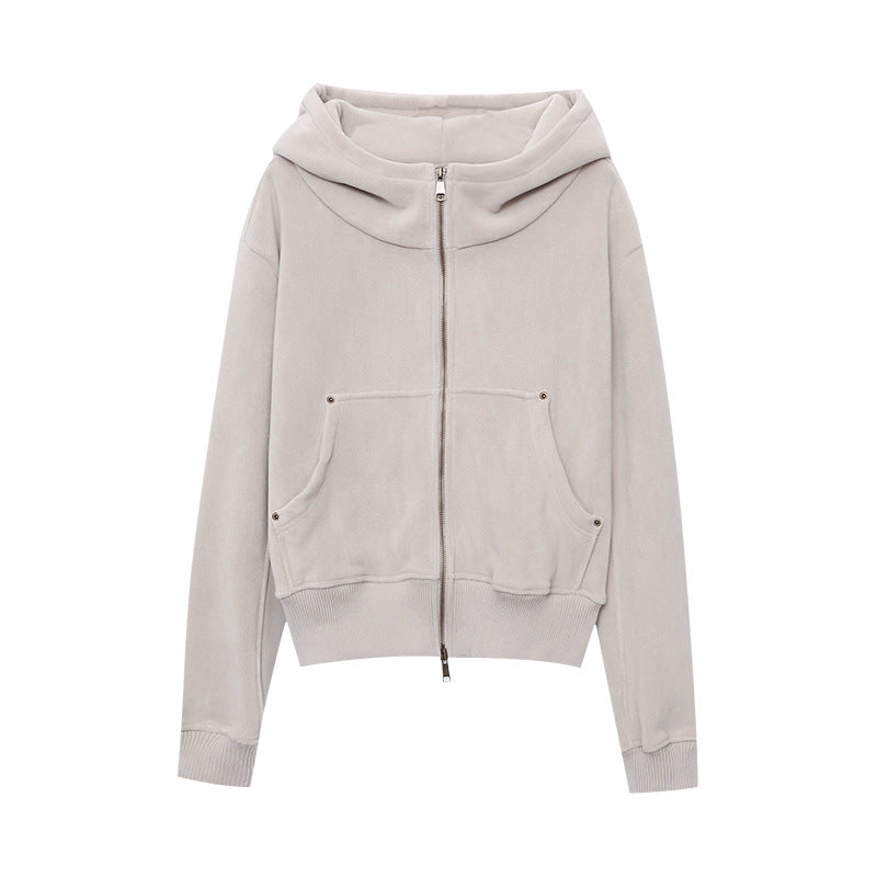 Damen lässige Kapuzenjacke mit weichem Fleece-Futter und praktischen Taschen Drune