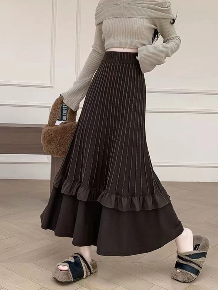 Damen Eleganter Maxi-Rock mit Volant und strukturiertem Design Drune