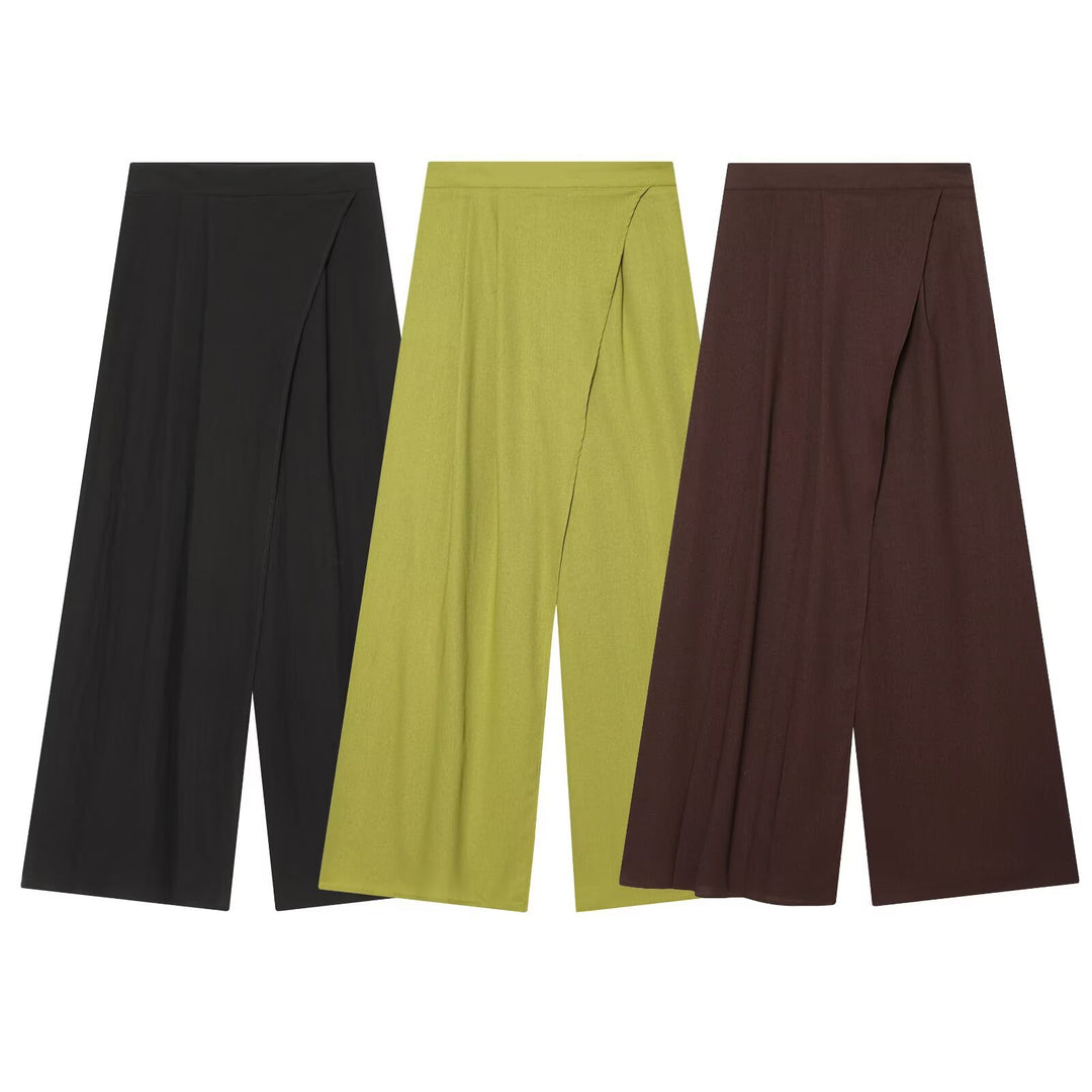 Damen Weite High-Waist Culotte mit Wickeloptik und ausgestelltem Bein Drune