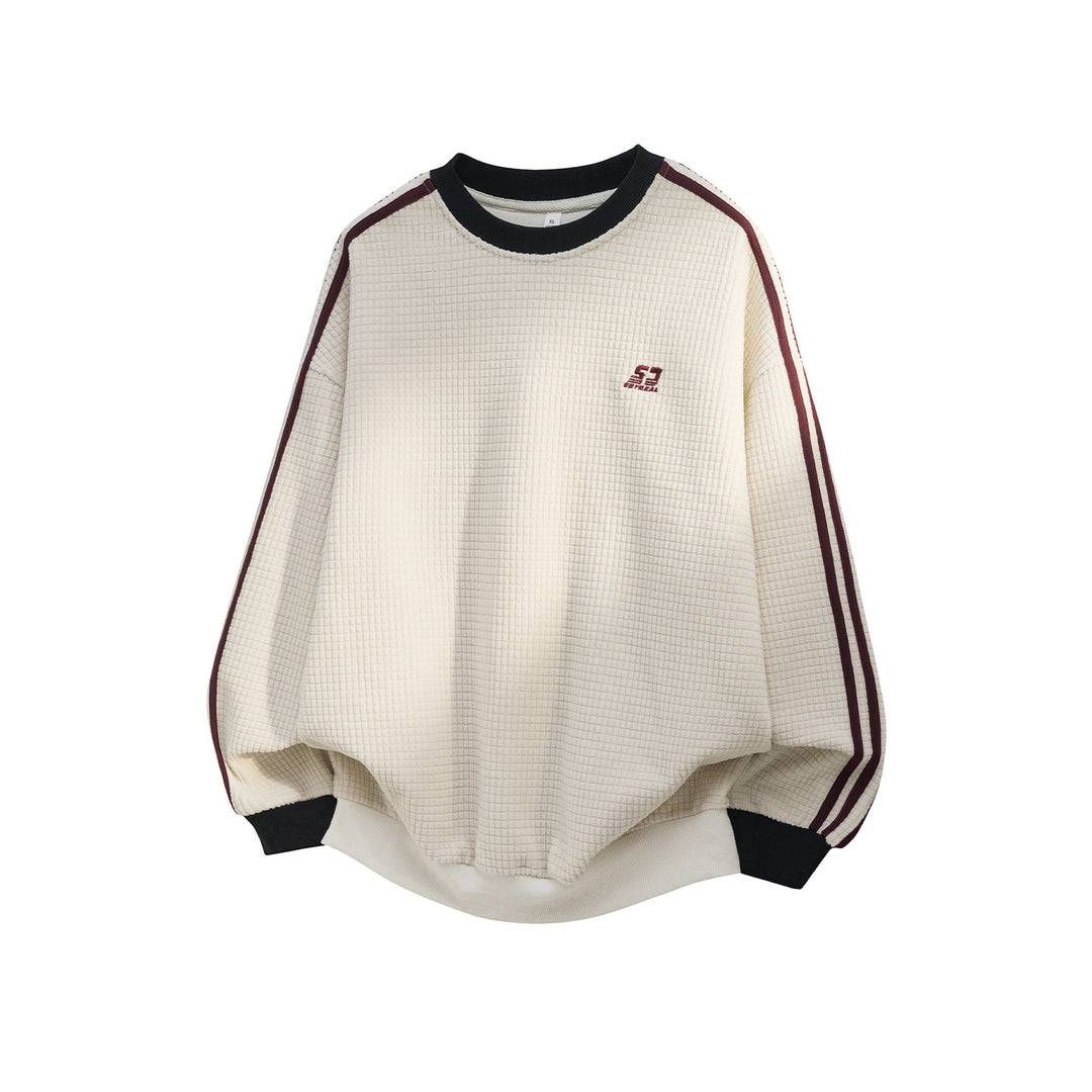 Unisex Oversize Sweatshirt mit Waffelstruktur, Kontraststreifen an Ärmeln und gerippten Bündchen Drune