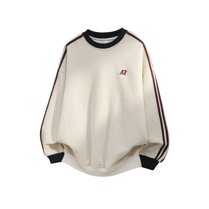Unisex Oversize Sweatshirt mit Waffelstruktur, Kontraststreifen an Ärmeln und gerippten Bündchen Drune