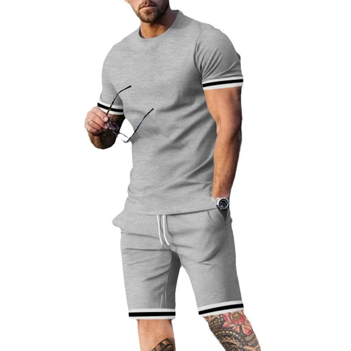 Herren nan athletisches Freizeit-Set aus Baumwoll-Feinjersey mit Kontrastbündchen und Kordelbund-Kurzhose Drune