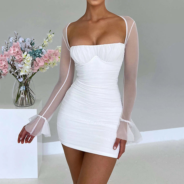 Damen Mini-Kleid mit transparenten Ärmeln und raffiniertem Schnitt Drune