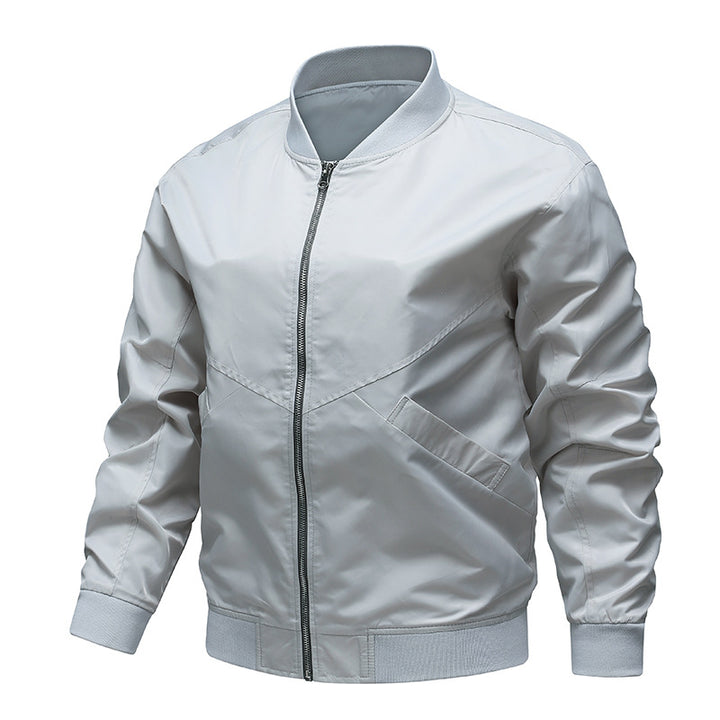 Men's  minimalist nylon flight bomber jacket with angled welt pockets and funnel rib collar Drune