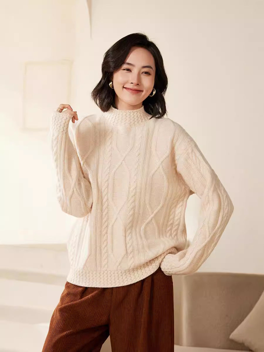 Damen Zopfstrick-Mockneckpullover mit kurzer Boxy-Silhouette Drune