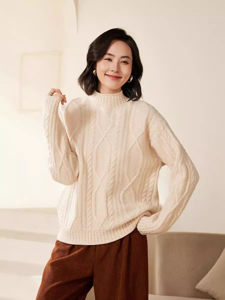 Damen Zopfstrick-Mockneckpullover mit kurzer Boxy-Silhouette Drune