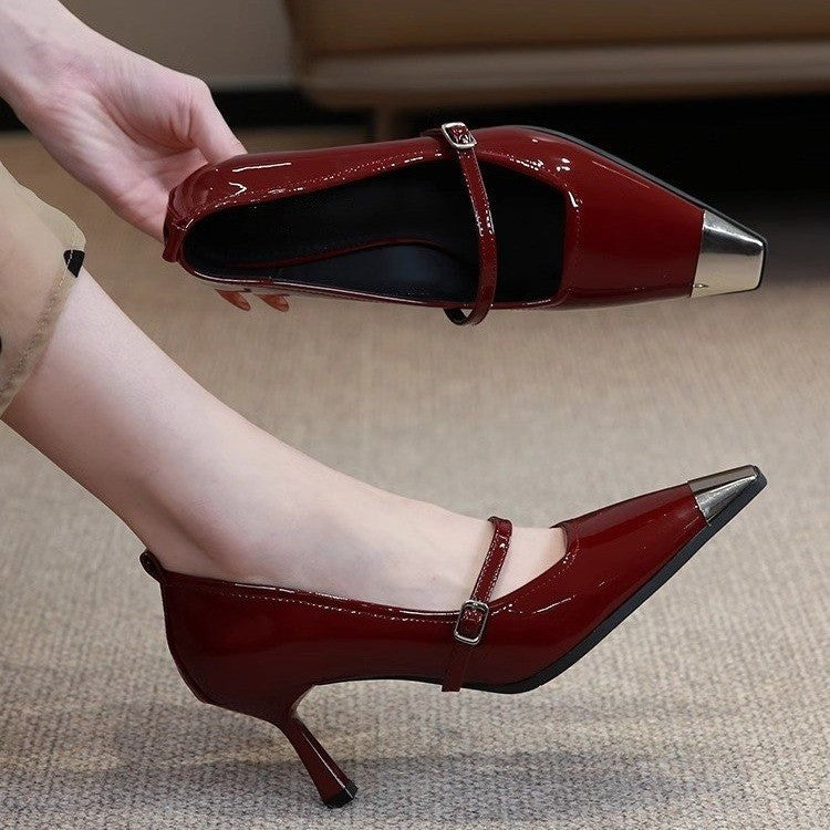 Damen elegante Slingback-Pumps mit spitzem Zehenbereich und glitzerndem Obermaterial Drune