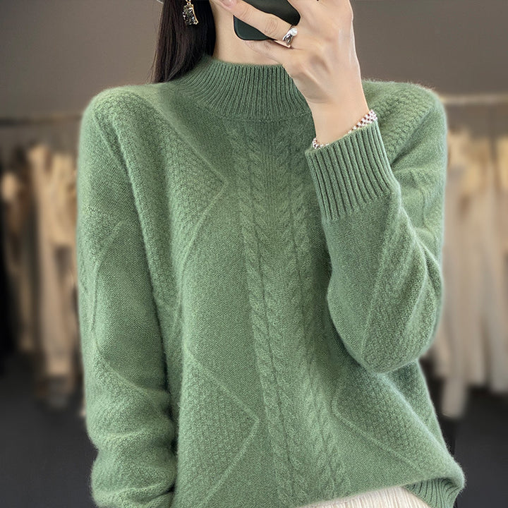 Damen Weicher Zopfstrick-Mockneckpullover mit Strukturpatches und flauschiger Mohair-Optik Drune