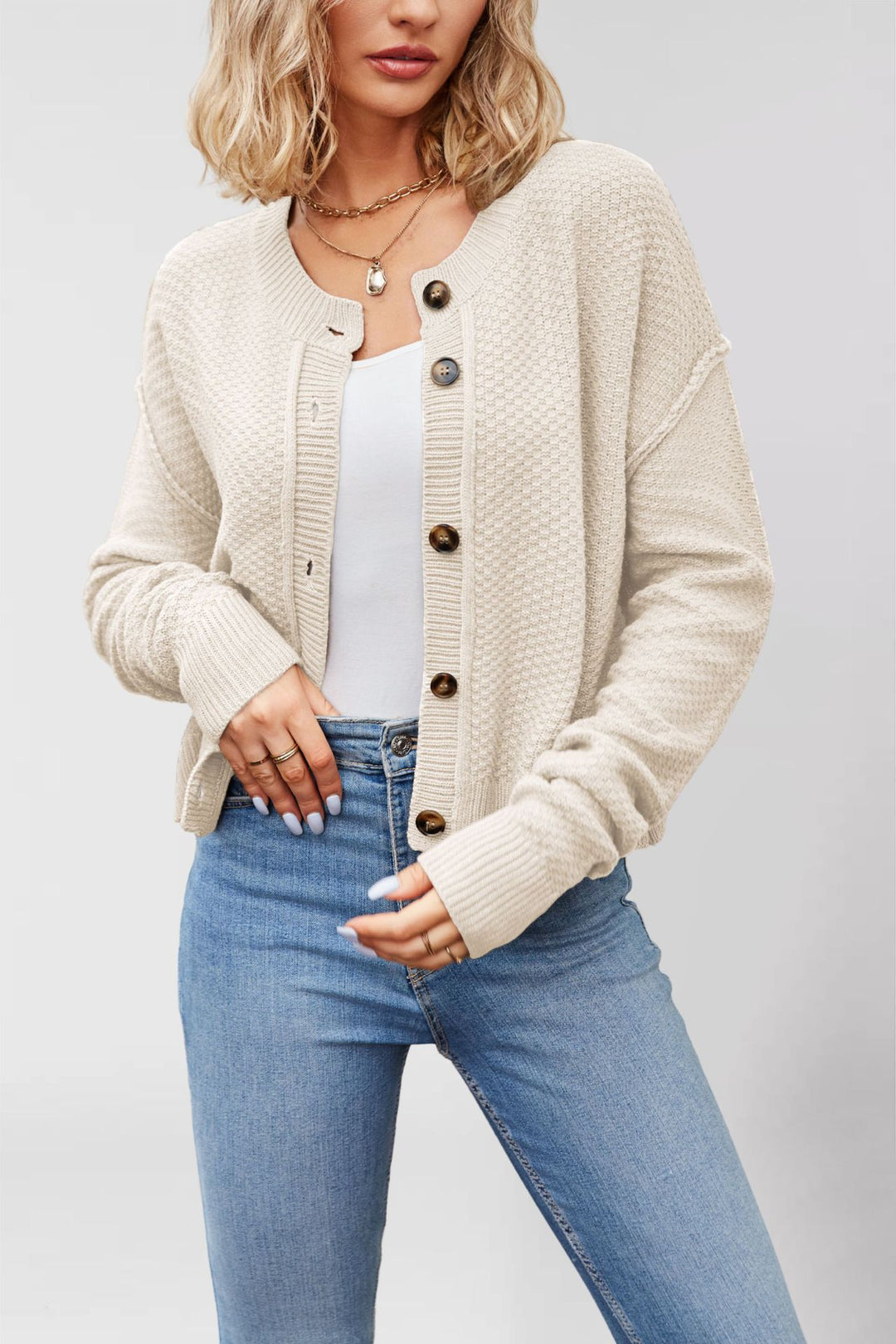 Damen Strickjacke mit Knopfleiste und strukturierter Oberfläche Drune